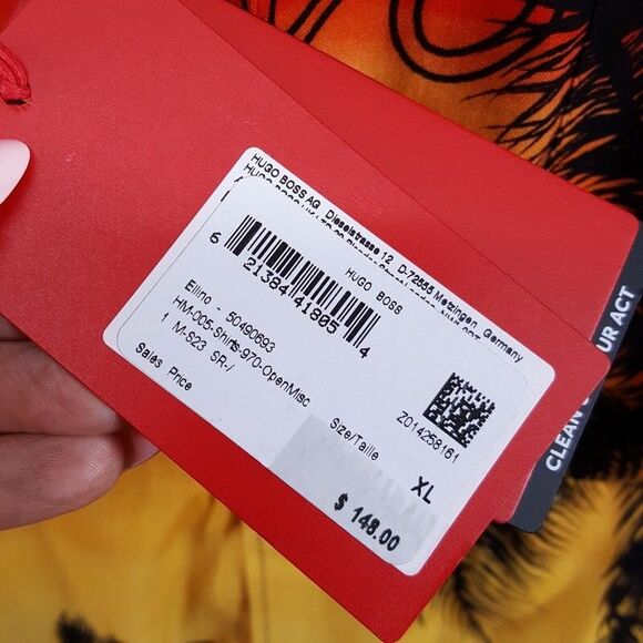 HUGO BOSS Shirt Mens XL Red Sunset Button Up Short Sleeve Hawaiian ELLINO $148 - Picture 5 of 11